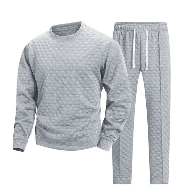 2026 Autumn New tracksuit Men's Solid Color Set Waffle Collar Short Sleeve Zipper Pants Polo Set Men's Set Pullover Co-ords view 2