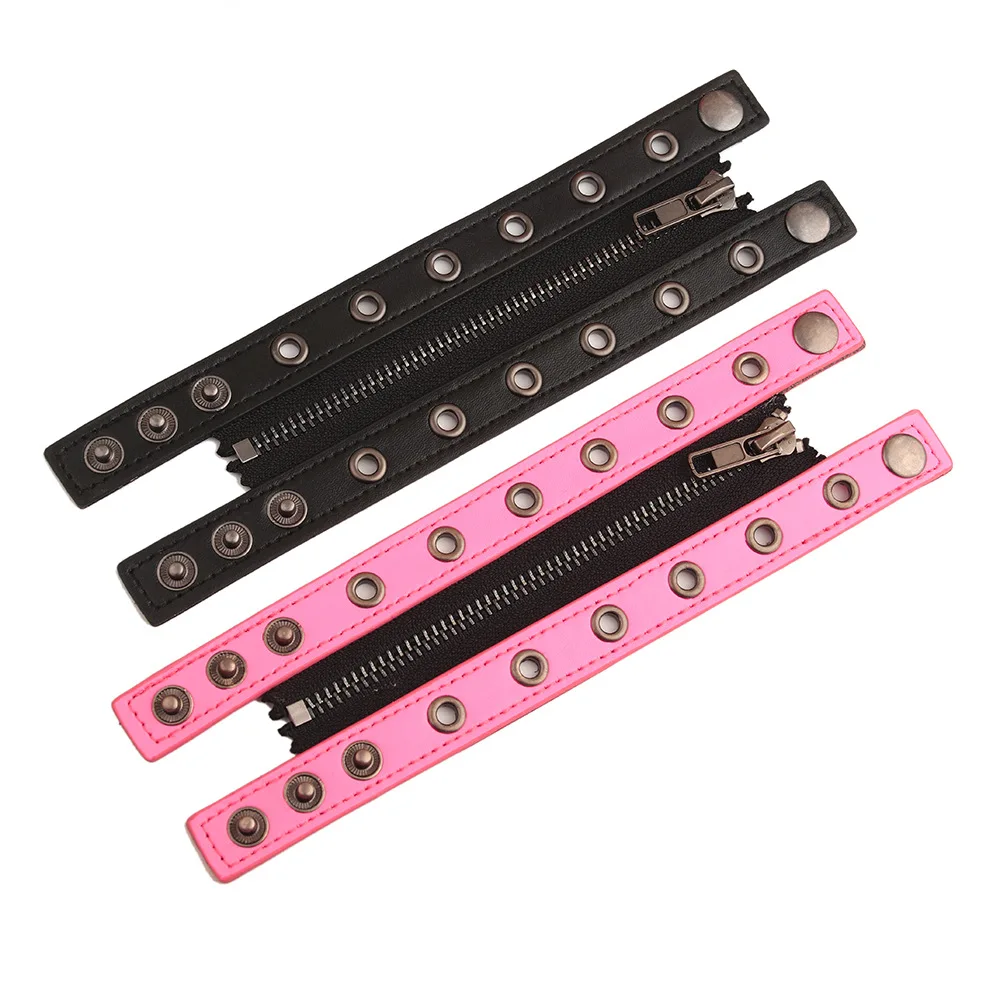 Gothic Lolita Cosplay Harajuku Women Men Zipper Leather Punk Hip Hop Skeleton Buckle Bracelet Strap Halloween Cosplay Props
