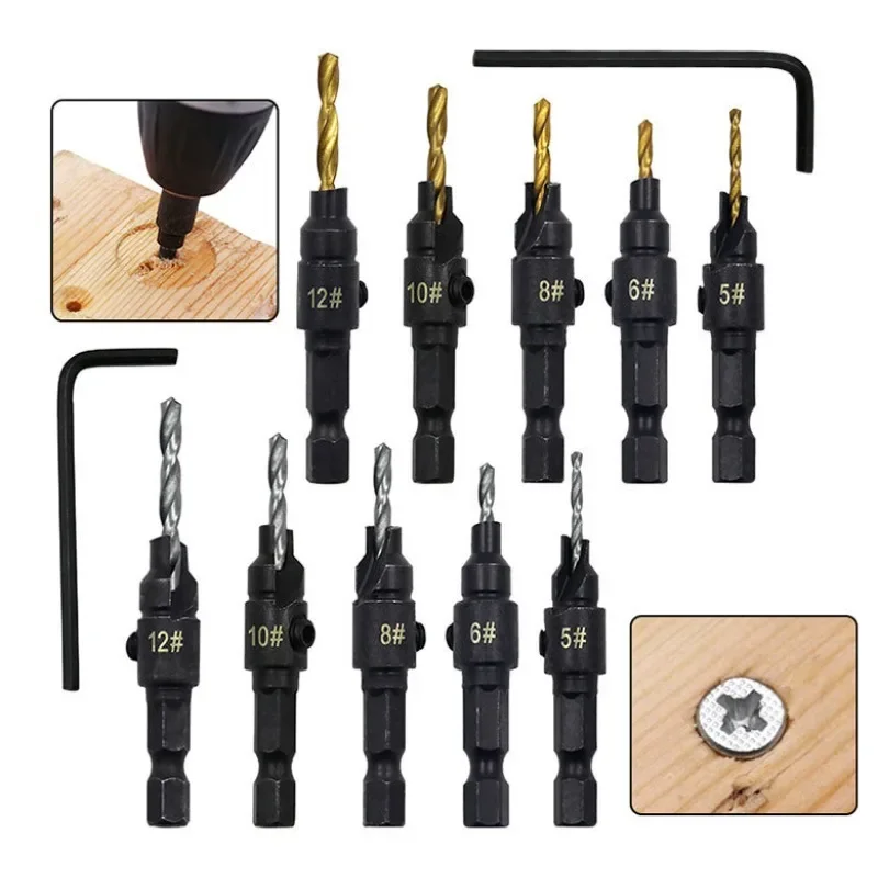 4/5PCS Woodworking Countersunk Head Drill And Chamfering One Piece Hexagonal Handle Countersunk Fried Dough Twist Drill