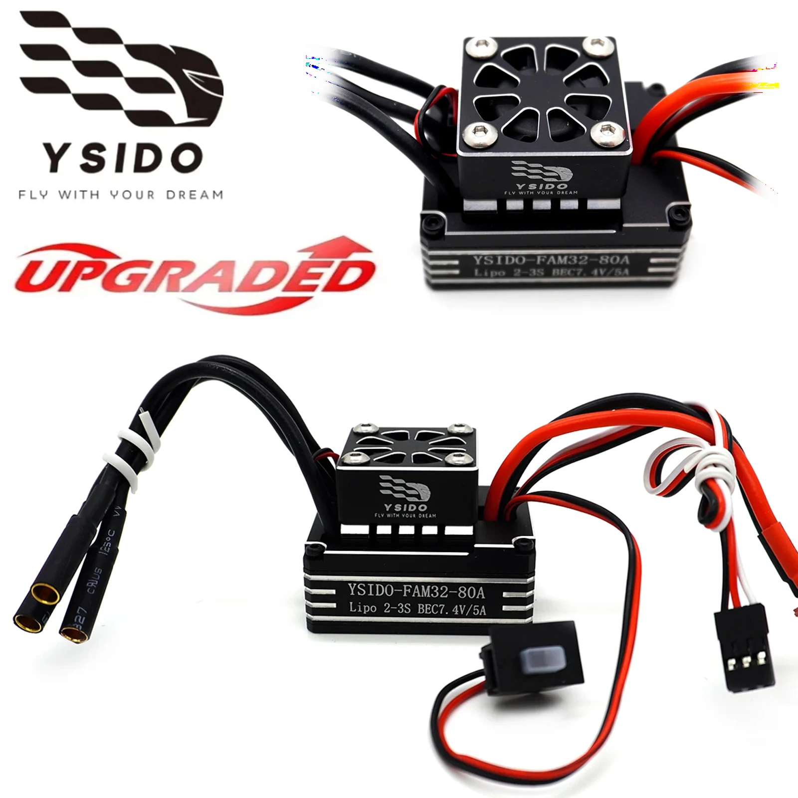 

YSIDO 80A 2-3S бесщеточный регулятор скорости ESC с вентилятором охлаждения для 1/10 1/8 RC автомобиля альпинистский гусеничный двигатель 2830/3536/3542/3548