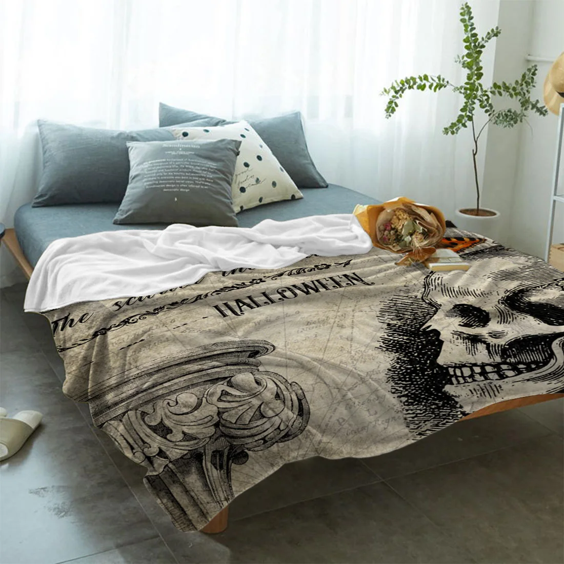 Halloween Skull Crow Butterfly Gothic Custom Blankets Bedroom Living Room Sofa Throw Blankets Blankets for Beds