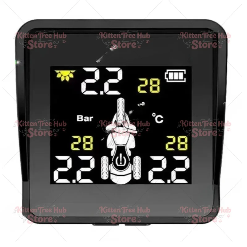 Solar Wireless Motorcycle TPMS Tire Pressure Monitoring System LCD Display 3 External Sensors