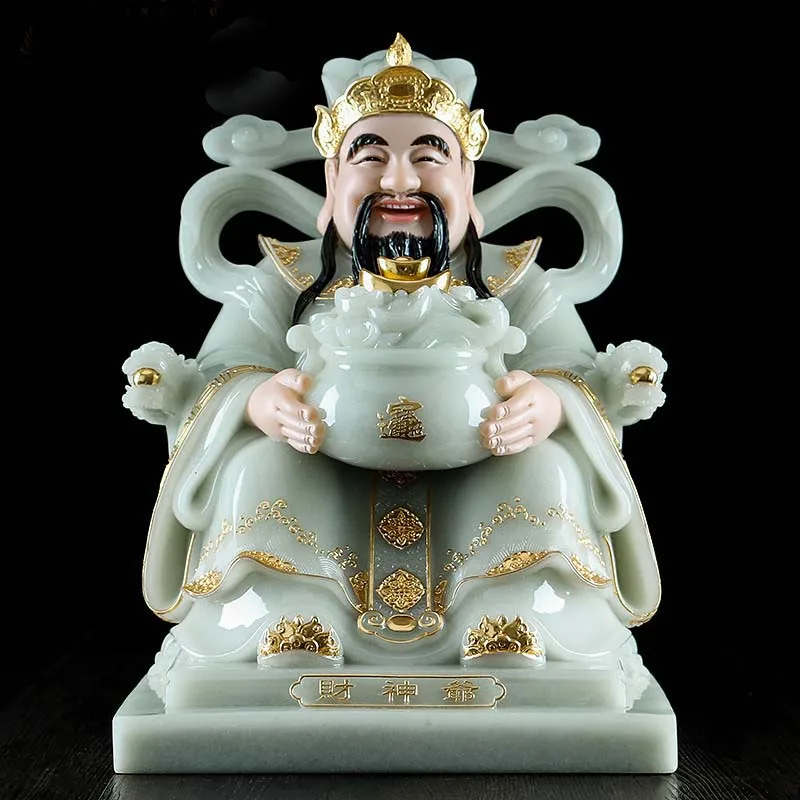 Luxury high gilding jade BUDDHA figure HOME shop Prosperity protection Money God of wealth Mammon CAI SHEN YE FENG SHUI statue