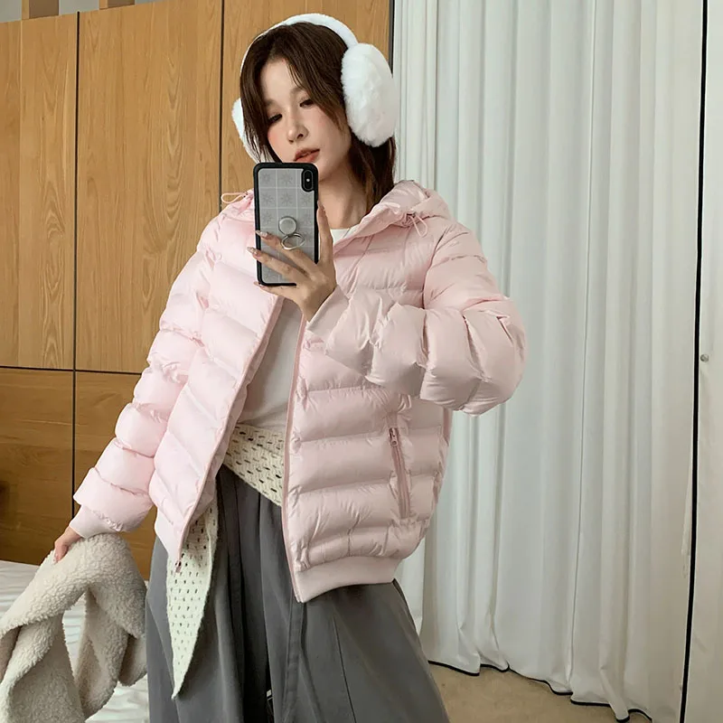 Women Hooded Puffer Jacket Short Quilted Padded Coat Zip Up Thermal Lightweight Warm Fall Winter Layering Outerwear Korean