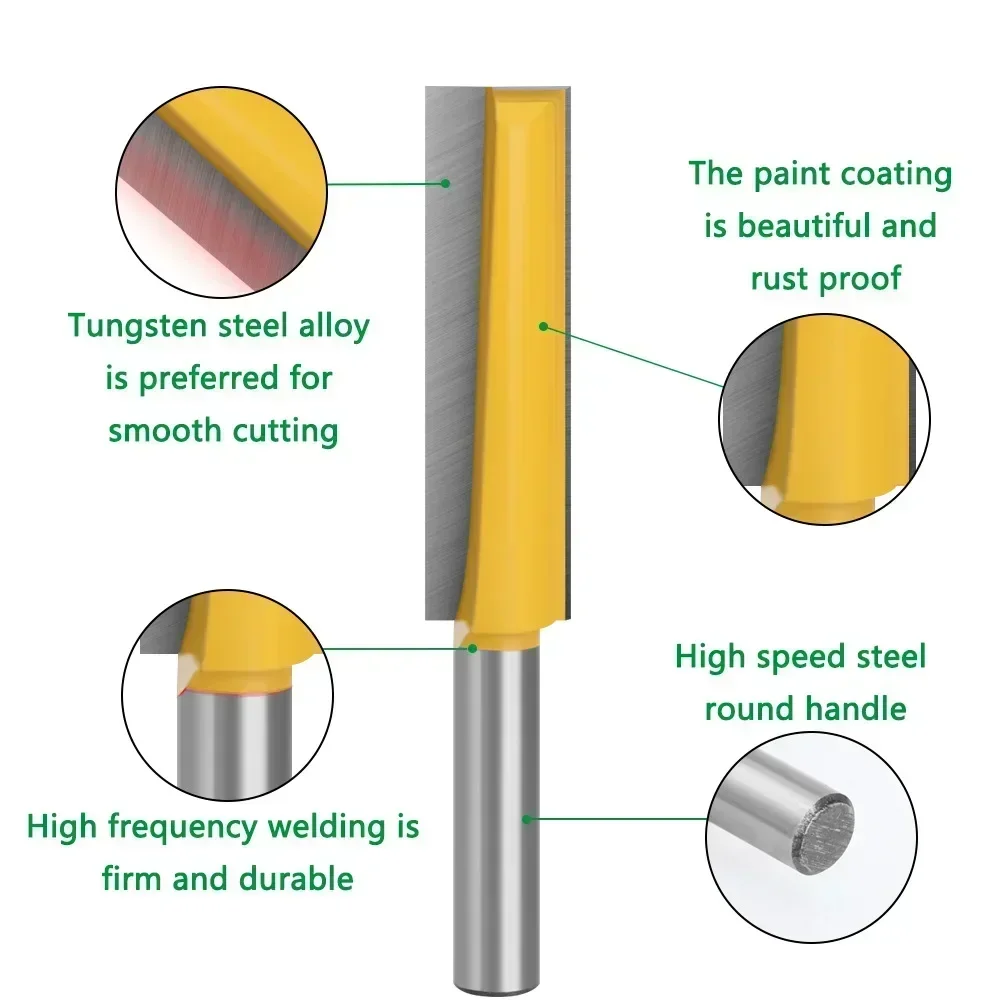 

1 шт., удлиненная прямая фреза с хвостовиком 1/2, лезвие 3 дюйма, диаметр резки 16 мм, 18 мм, 20 мм. Деревообрабатывающий фрезерный станок заподлицо