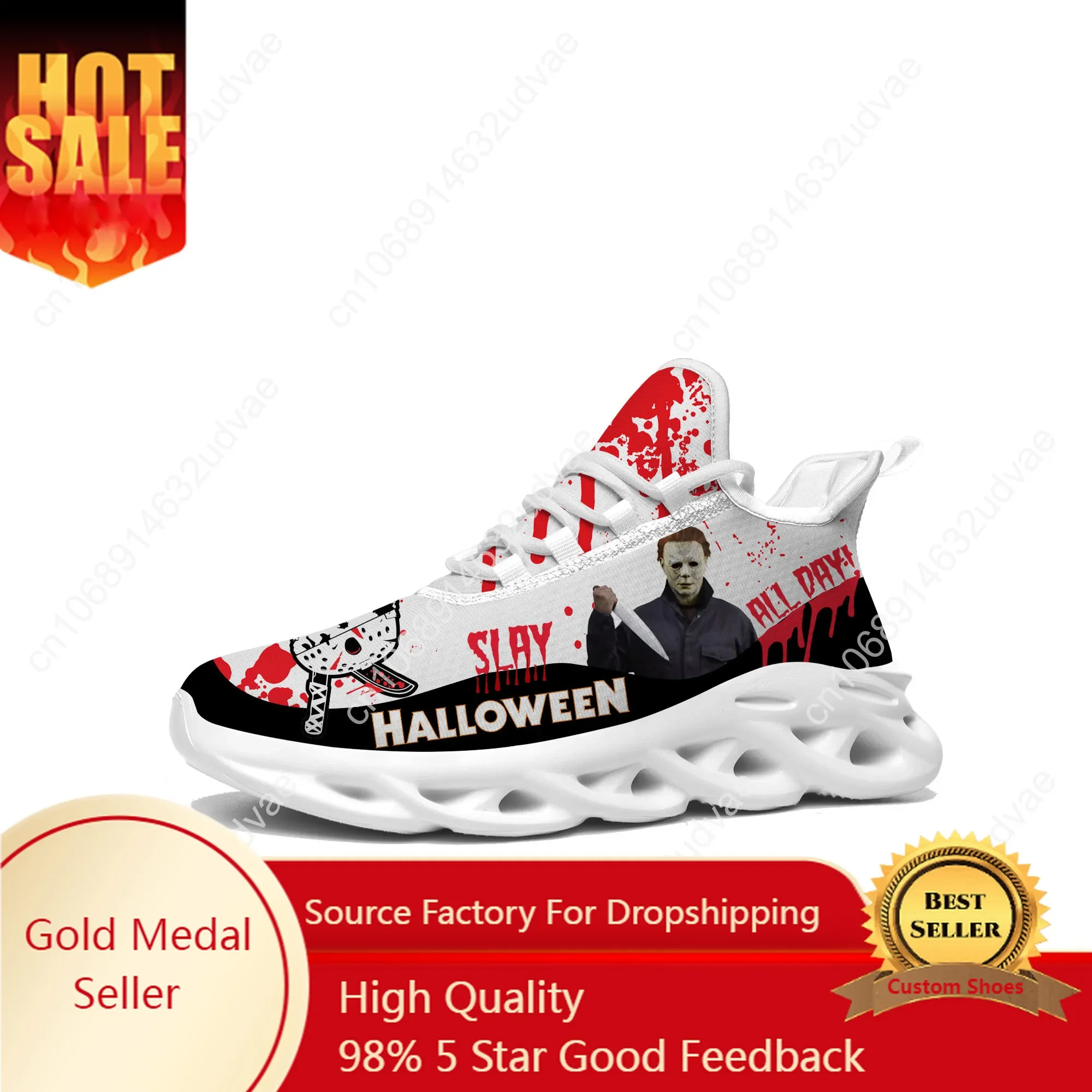 Horror Halloween Flats Sneakers Michael Myers Mens Womens Sports Running Shoes High Quality Sneaker Customized Made Shoe