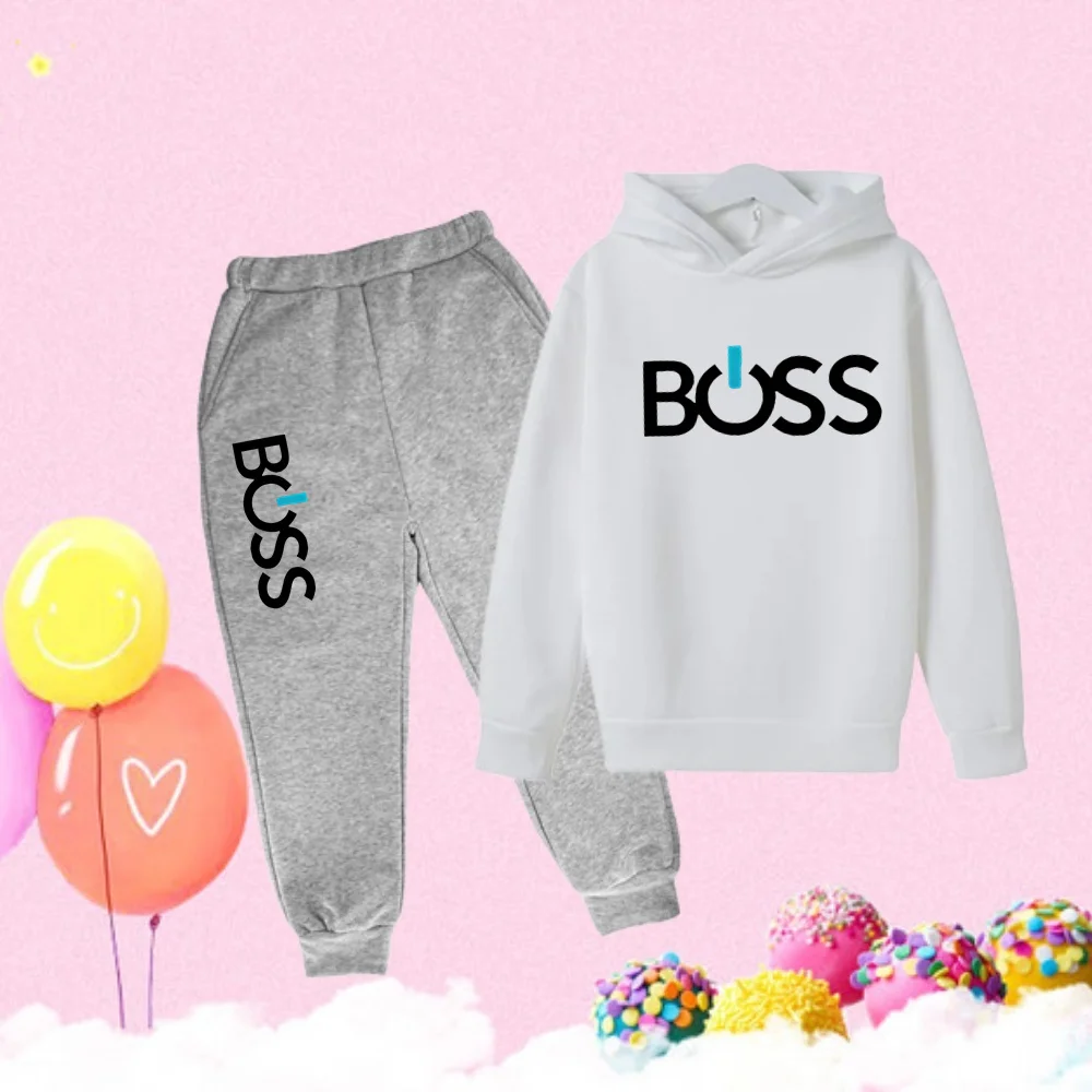 

New Boys' Spring And Autumn Fashion Hooded Sweatshirt + Sweatpants Suit Cartoon Pattern Children's Outdoor Girl Pullover Sport