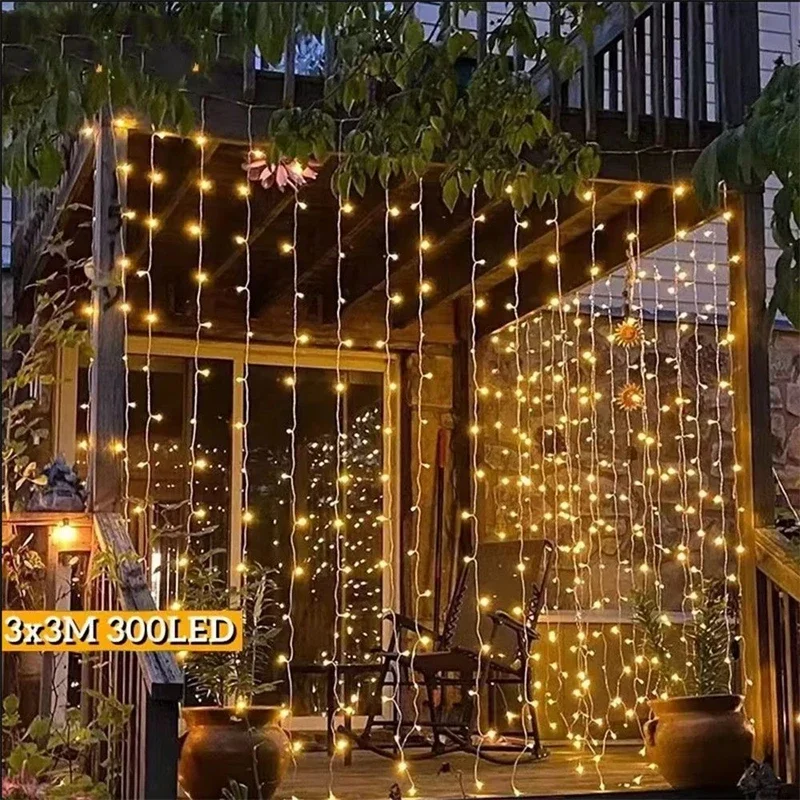 أضواء الستار USB 8 طرق LED أضواء الجنية الستار مع عن بعد زينة عيد الميلاد للمنزل ديكور الزفاف السنة الجديدة 2025