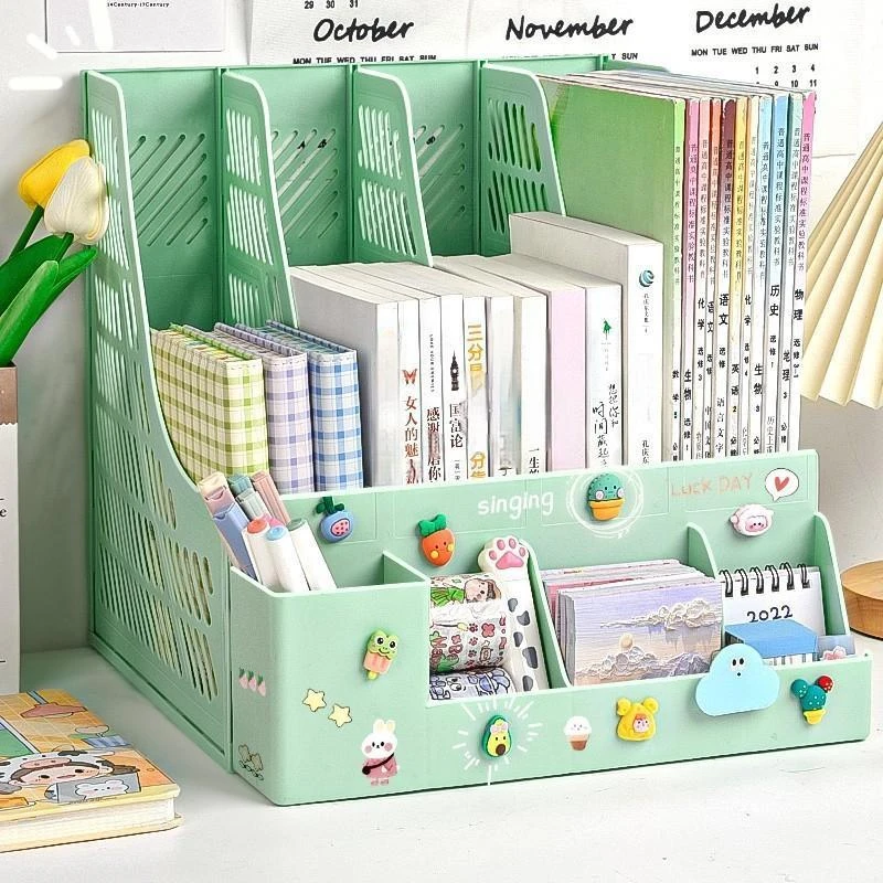 Imagem -02 - Multifuncional Bookshelf Storage Box com Pen Holder Simples File Racks Book Stand Organizador do Escritório Desktop Rack