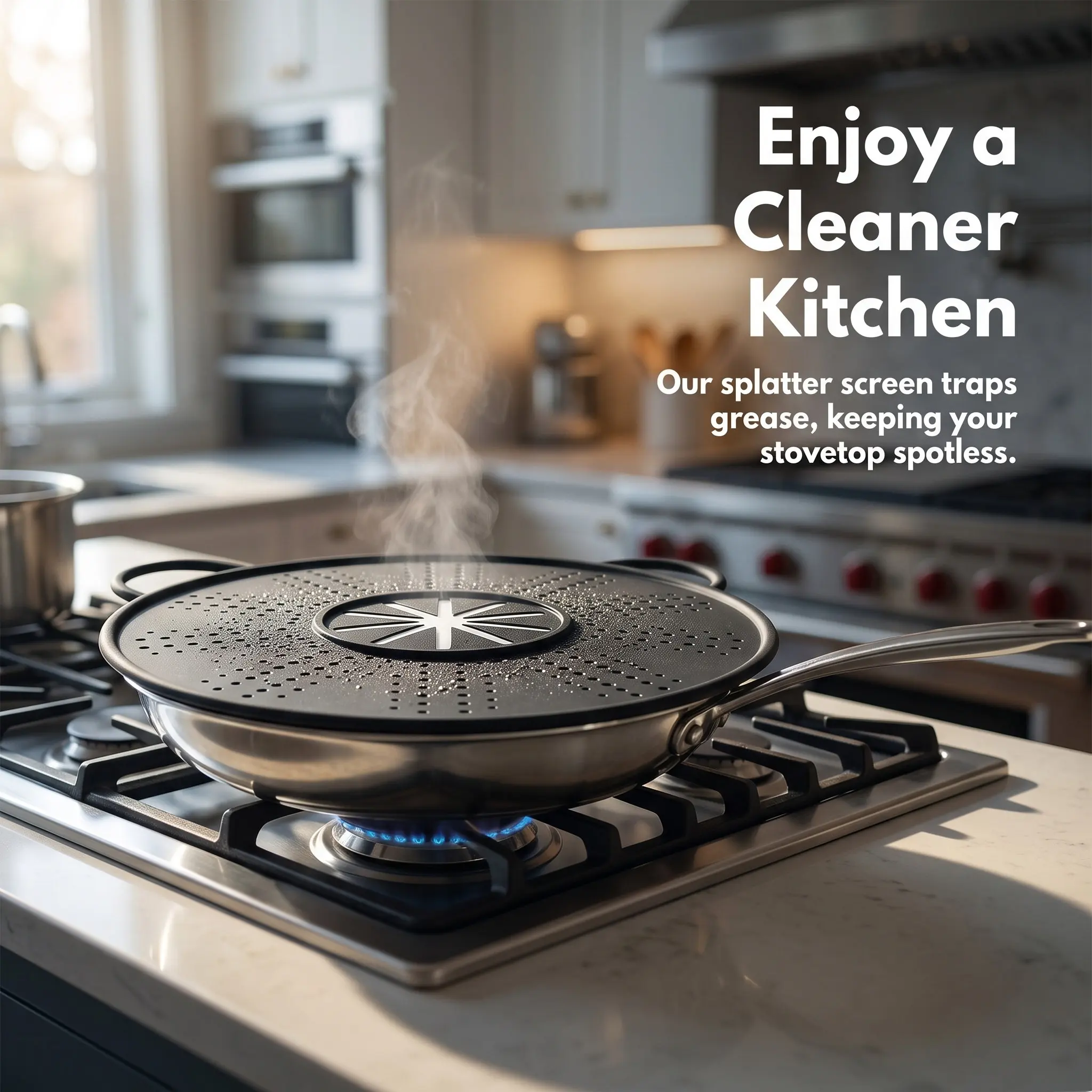 Heat Resistant Silicone Splatter Screen with Side Handles Frying Pan Cover Oil Splash Protector Cooling Rack Strainer Kitchen