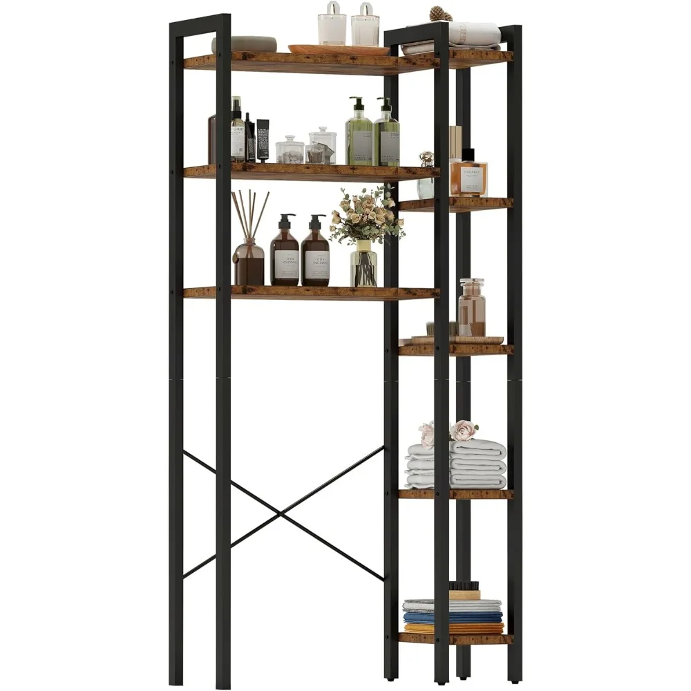 Over The Toilet Storage with 8-Titer Shelf, Mass-Storage Side Storage Open Rack, Freestanding Bathroom