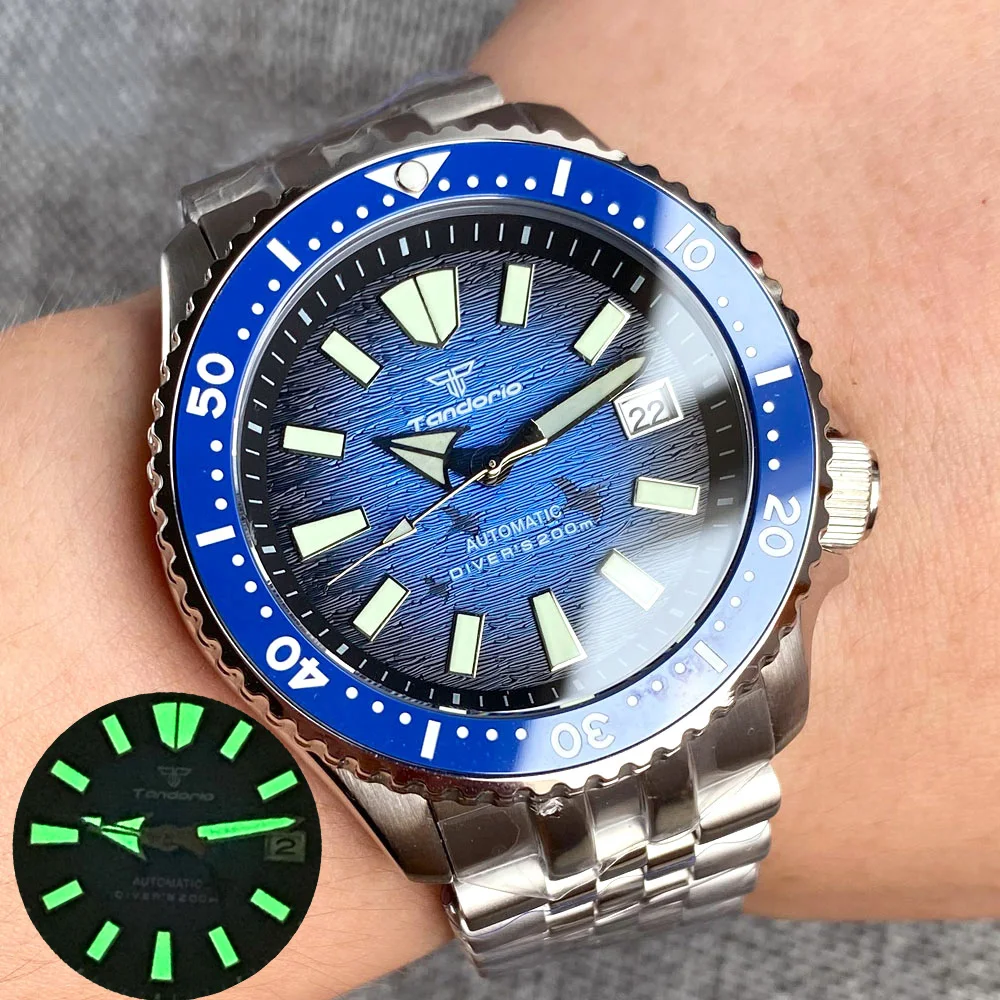 41mm NH35A 20ATM Diving Tandorio Blue Dial Automatic Watch Men Luminous Sapphire Glass Luxury Clock Stainless Steel Orange White