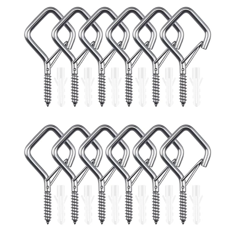 LUCKshopping Ceiling Hooks(12 Pcs) 304 Stainless Steel-Heavy Duty Design With Safety Buckles For Hanging Plants, Wind Chimes,