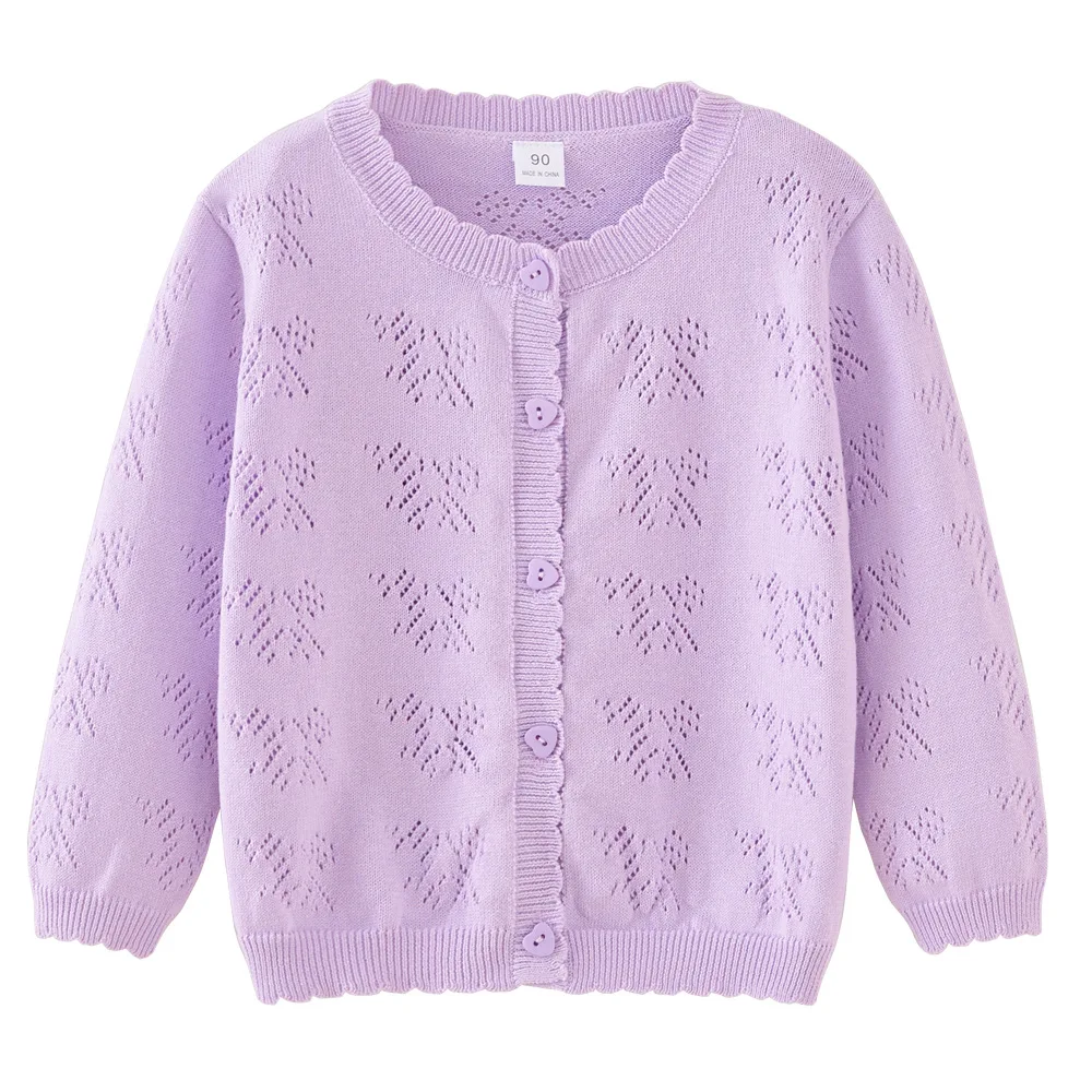 1-6yrs Spring Purple Girls Cardigan Sweater Cotton Coat Pink Sweet Thin Jacket 1 2 3 4 5 6 Years Old Kid Clothes OGC241108