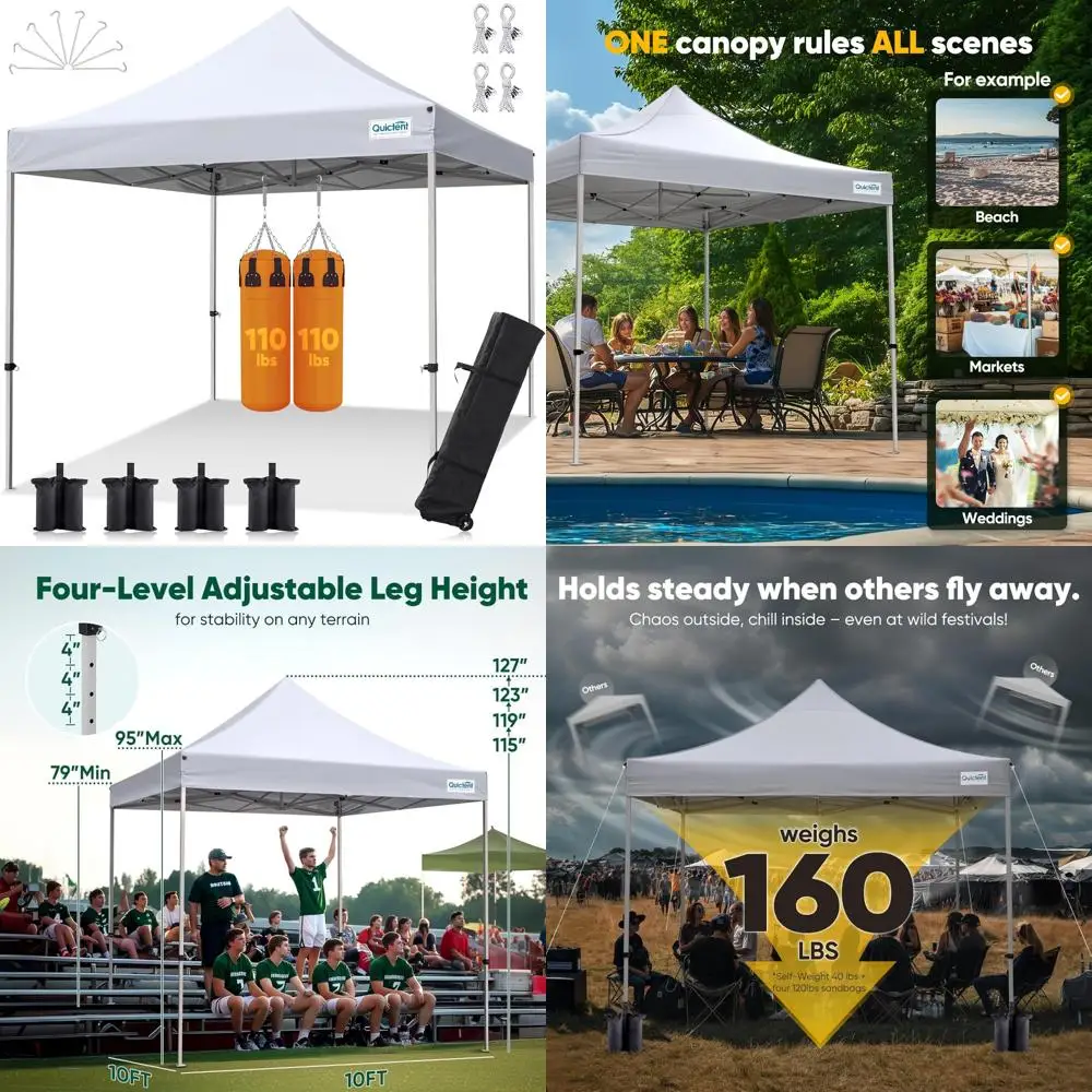 

Heavy Duty 10x10 Pop Up Canopy Tent - Outdoor Waterproof Commercial Canopies, Easy Setup, 11ft Interior Height, Ideal for Events