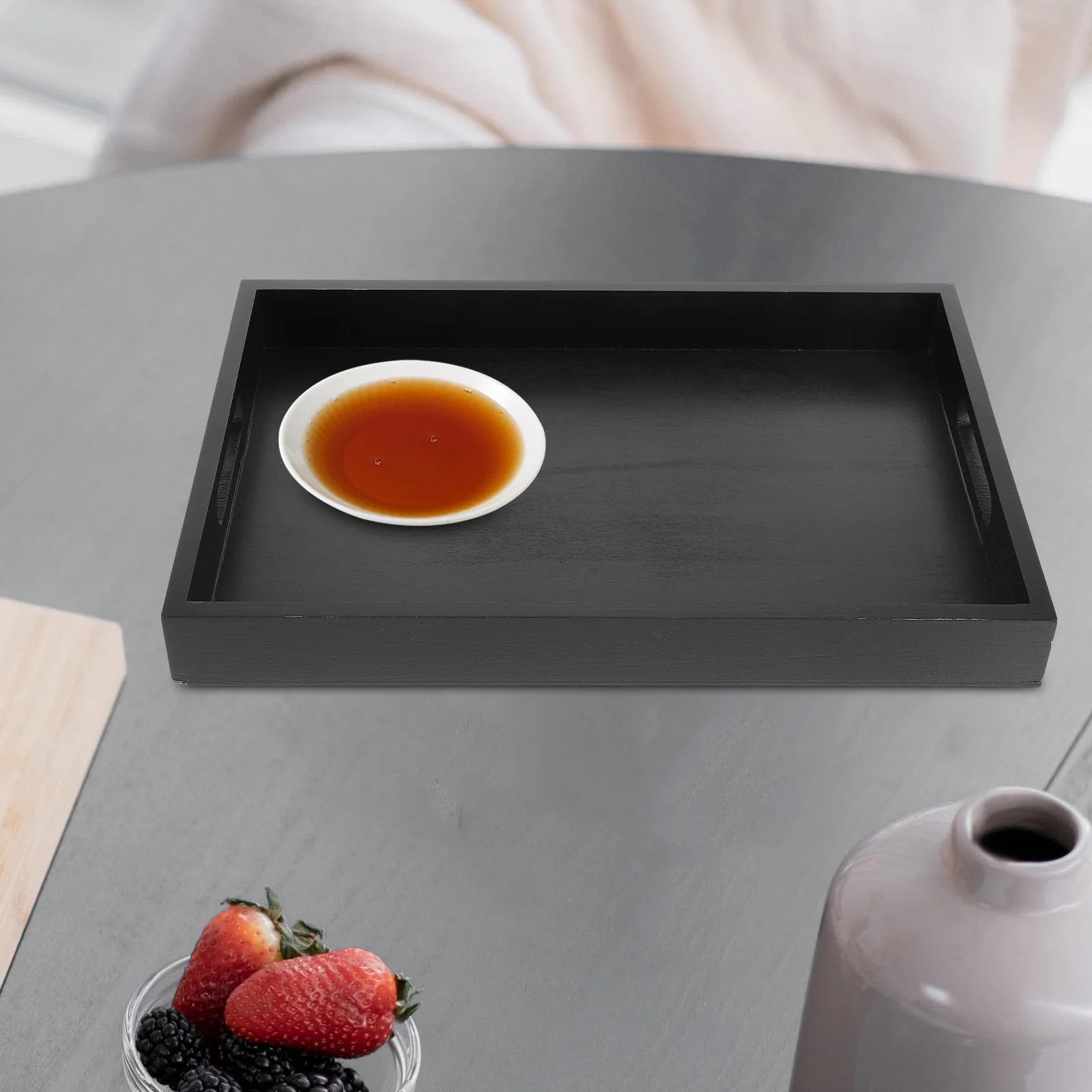 Coffee Table Tray Food Rectangular Hand Towel Tea Household Fruit Wood Serving Water Cup Black