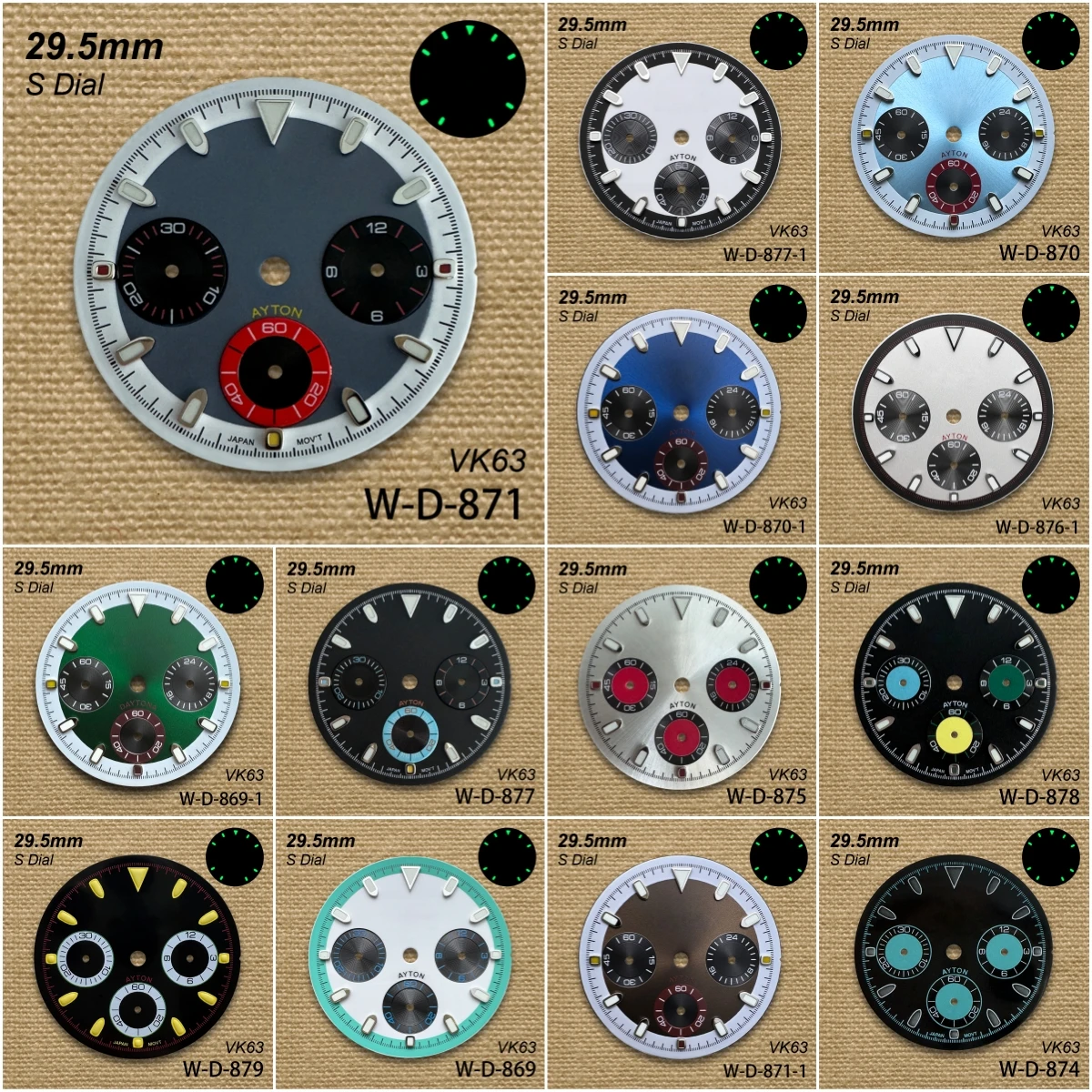 

29.5mm S Logo DTN Panda Dial Fit VK63 Movement Green Luminous High-Quality Colorful Dial Watch Modification Accessories