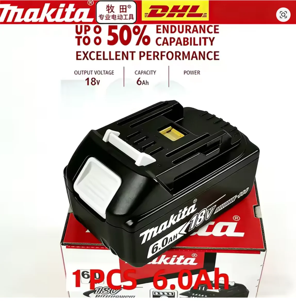 

100% Genuine 18V Makita 6Ah for Makita Battery BL1840 BL1830B BL1850B BL1850 BL1860 BL1815 Replacement Lithium Battery