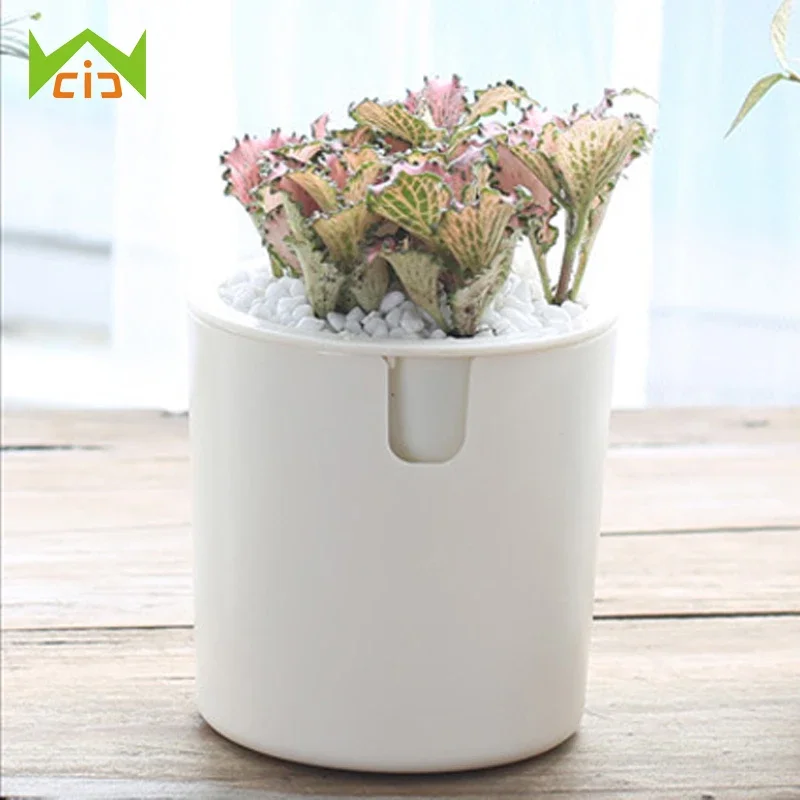 

Plastic Flower Pot Self-watering Green Plants Flower Holder Home Office Hydroponic Potted Bonsai Creative Gardening Accessories