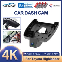 4K Car Dvr Dash Cam Camera For Toyota Highlander XU50 XU70 for Toyota Highlander XLE LE 2017 2018 2019 2020 2021 2022 2023 2024