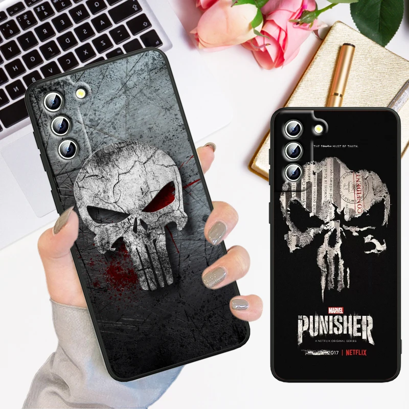 Marvel Superhero Punisher Phone Case For Samsung S23 S22 S21 S20 FE S10 S10e S9 S8 Ultra Plus Lite Black Soft Cover