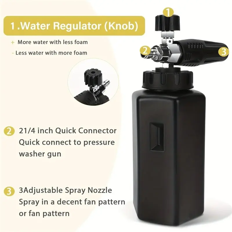 For Pressure Washer Compatible Snow Foam Bottle Car Wash Cannon 1L 1/4