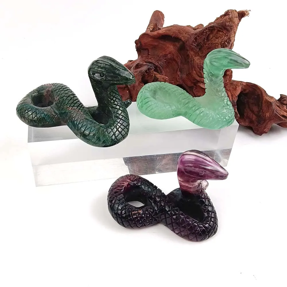 Natural Crystal Rainbow Fluorite Cobra Handicraft Ornaments Home Foyer Accessories Home Meditation Spiritual Healing Energy