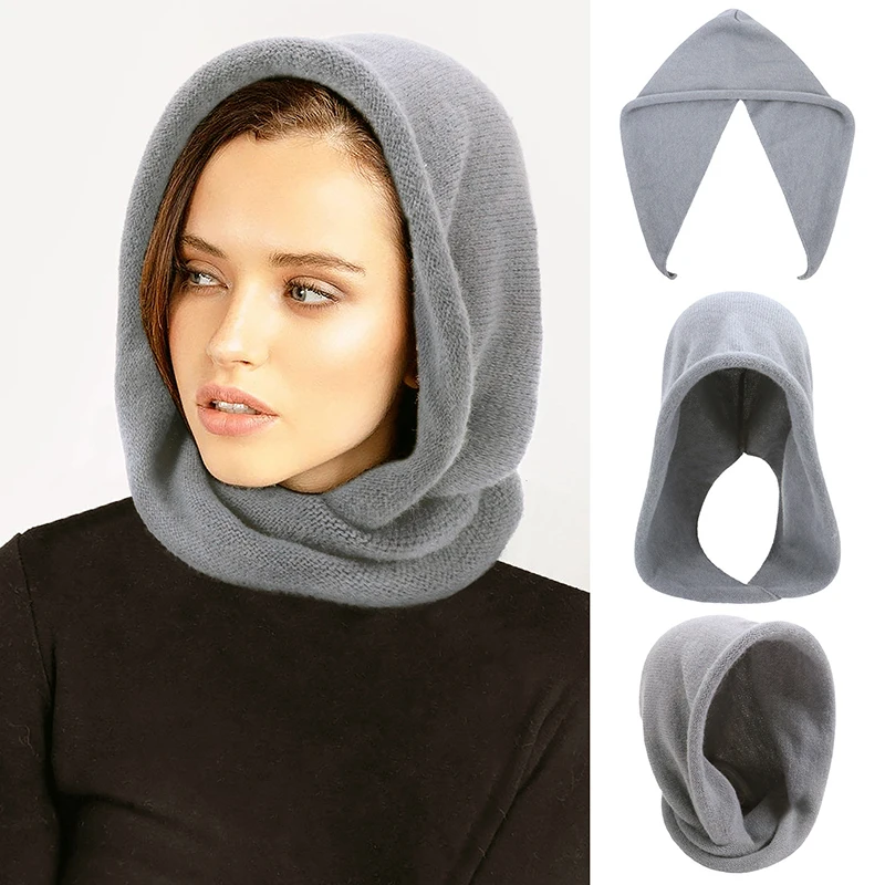 Women Winter Scarf One Piece Hat Imitation Cashmere Cotton Knitted Pullover Wool Hat Outdoor Neck Warm Balaclava Mask Ski Bonnet