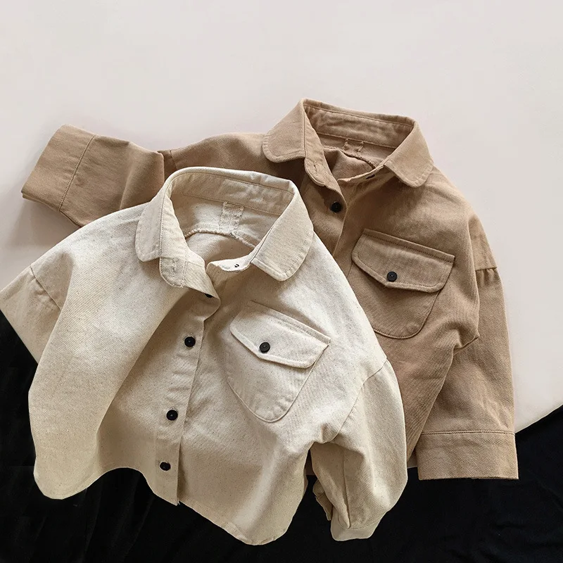 2026 Children's T-Shirt Spring and Autumn New Japanese Korean Girls' Retro Versatile Fashion Shirt Boys' Baby Pure Cotton Coat