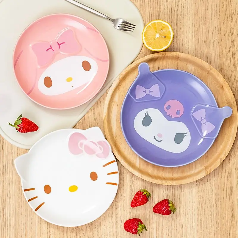 

Аниме-тарелка в форме Hello Kitty от Sanrio, керамическая, для дома, милая круглая тарелка для фруктов для девочек, популярная онлайн, фарфоровая посуда Melody, 2026