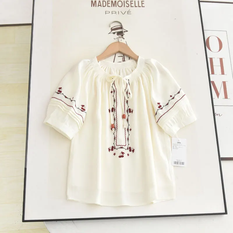 

n Sle Embroidered irt round Ne Tie Dye Ethnic Flavor Summer 2025 Women's Faion Top Quali Material 00%