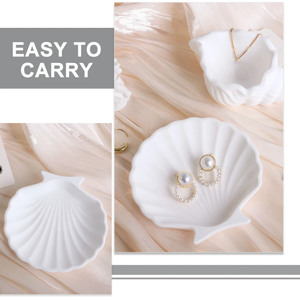 

Compact White Shell Shaped Jewelry Tray Lightweight Trinket Dish Desk Accessories Aesthetic Organizer Small Jewelry Bowl