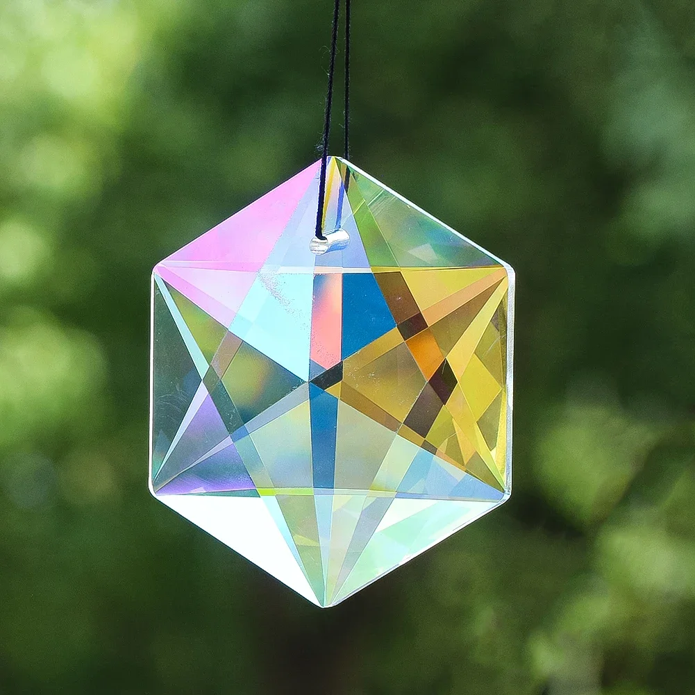 100mm Hexagram Suncatcher Crystal Prism Hanging Mysterious Star of David Rainbow Maker Car Pendant Christmas Garden Window Decor