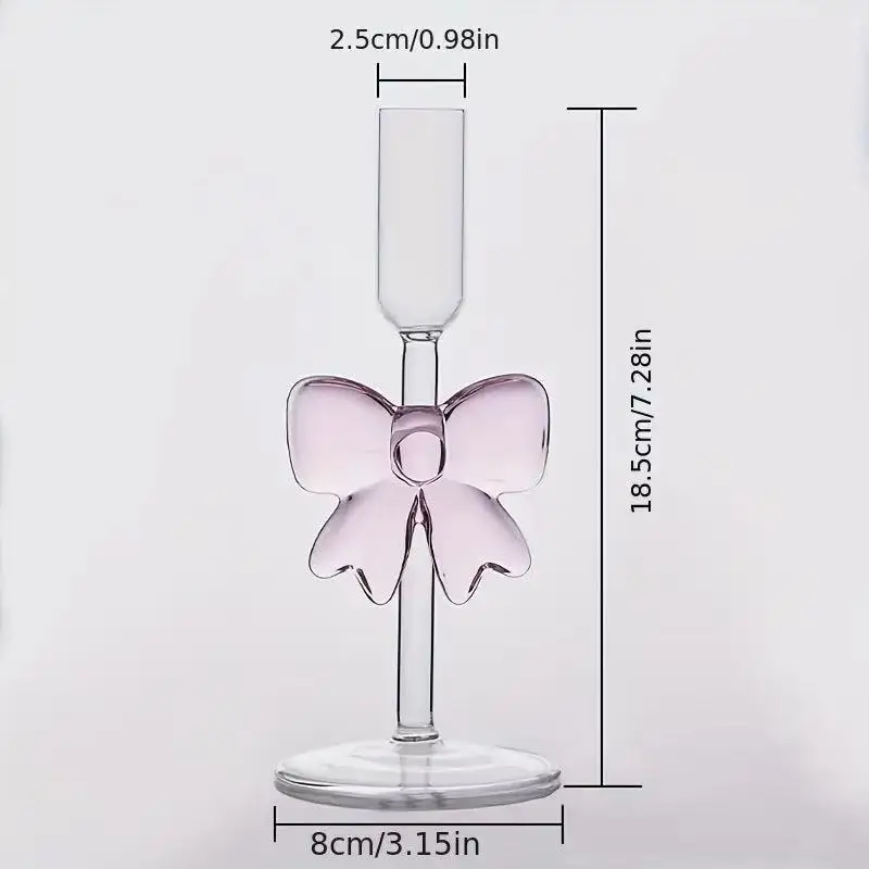 Pink Bows Glass Candle Holder  Goblet Tabletop Glass Borosilicate Candle Holders for Party Birthday Home Decor
