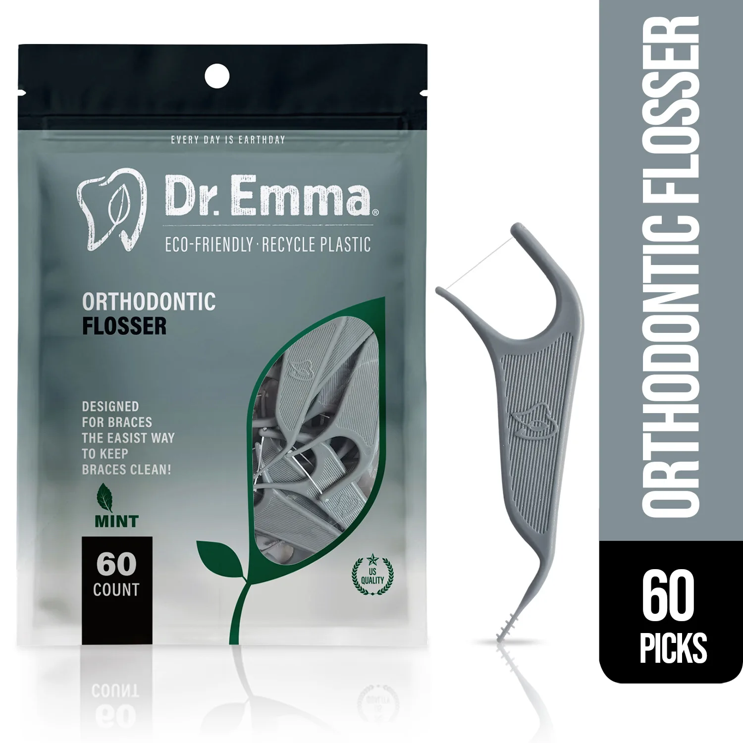 60pcs Mint Flavor Dr. Emma Orthodontic Dental Floss Interdental Brush Toothpick for Braces Oral Care Double Sides Toothpick