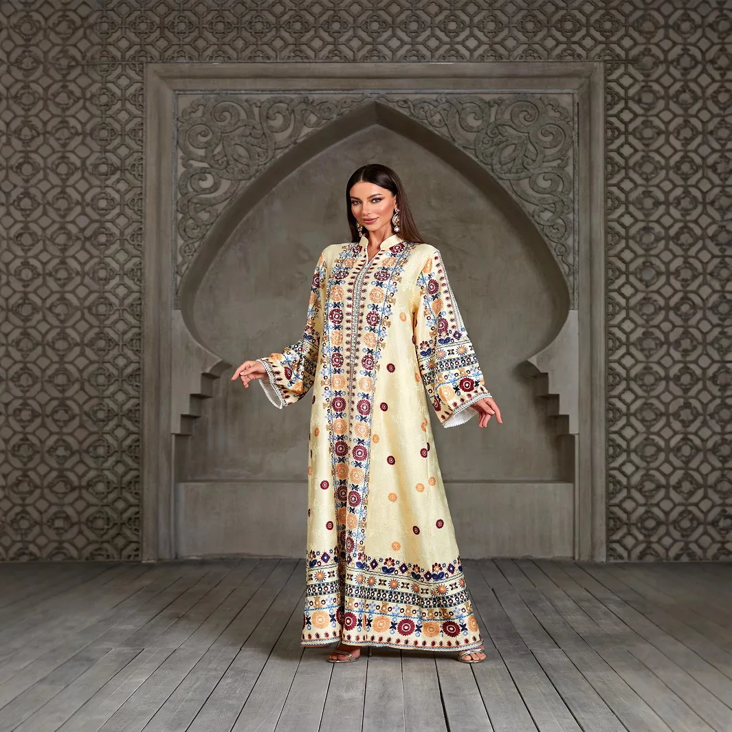 

Мусульманское платье Абая с этническим принтом, банкетное платье Абая, расшитое бисером и стразами, женская одежда, Абая, Рамадан, Дубай, роскошное исламское элегантное платье