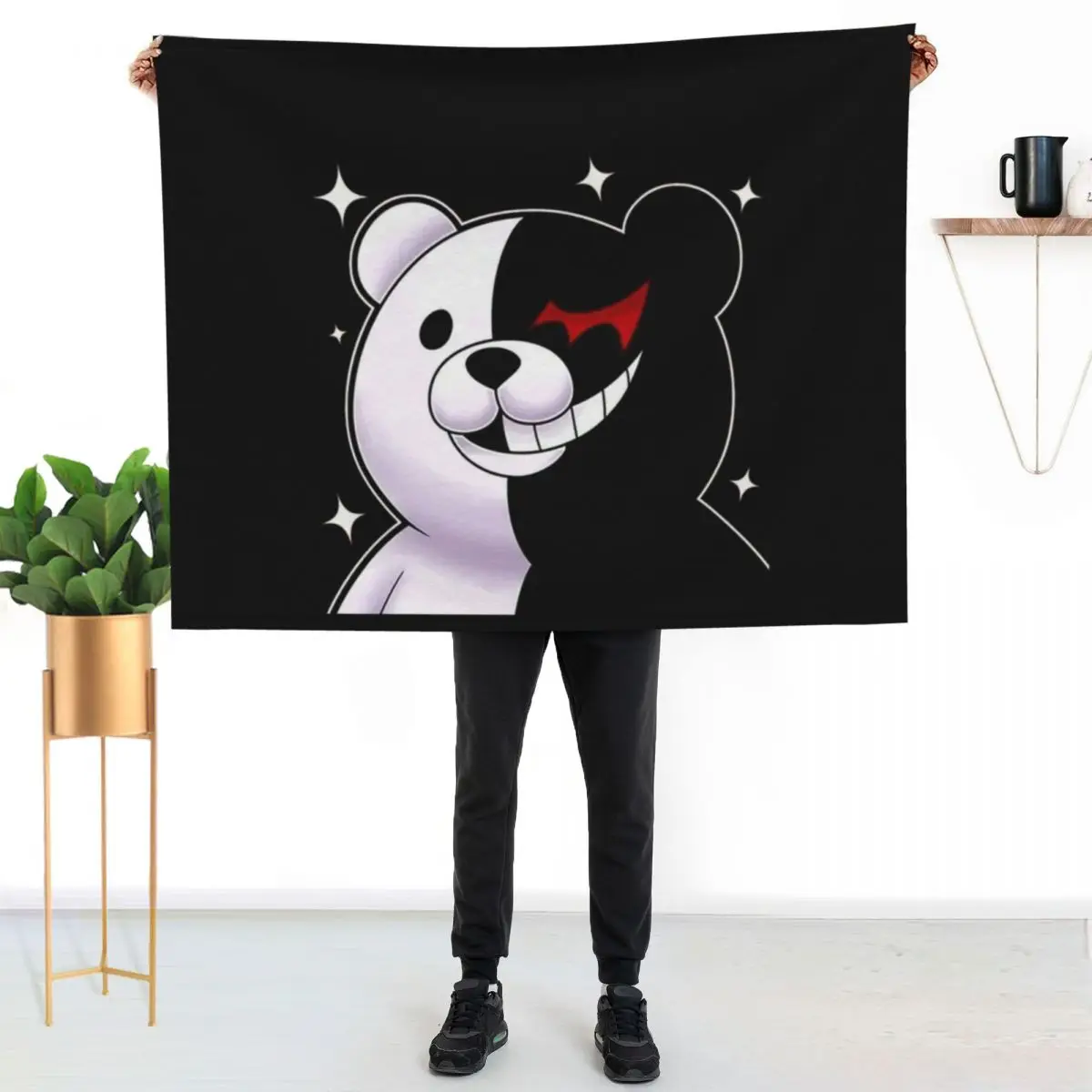 

Monokuma and Monomi Sticker Throw Blanket Ultra Soft Flannel Fleece Blanket for All Seasons