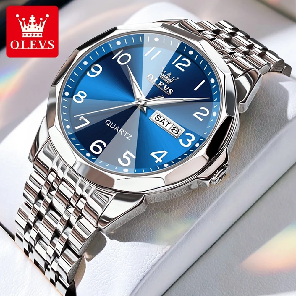 OLEVS Original Waterproof Men's Watches Digital Mirror Quartz Watch for Man Luminous Stainless Steel Wristwatch Male Date Week