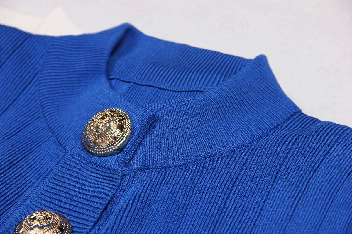 Primavera Verano nueva llegada ort cárdigan de punto para mujer con Golden Bule Ele Klein Blue Top Commute Sle Slim Fit