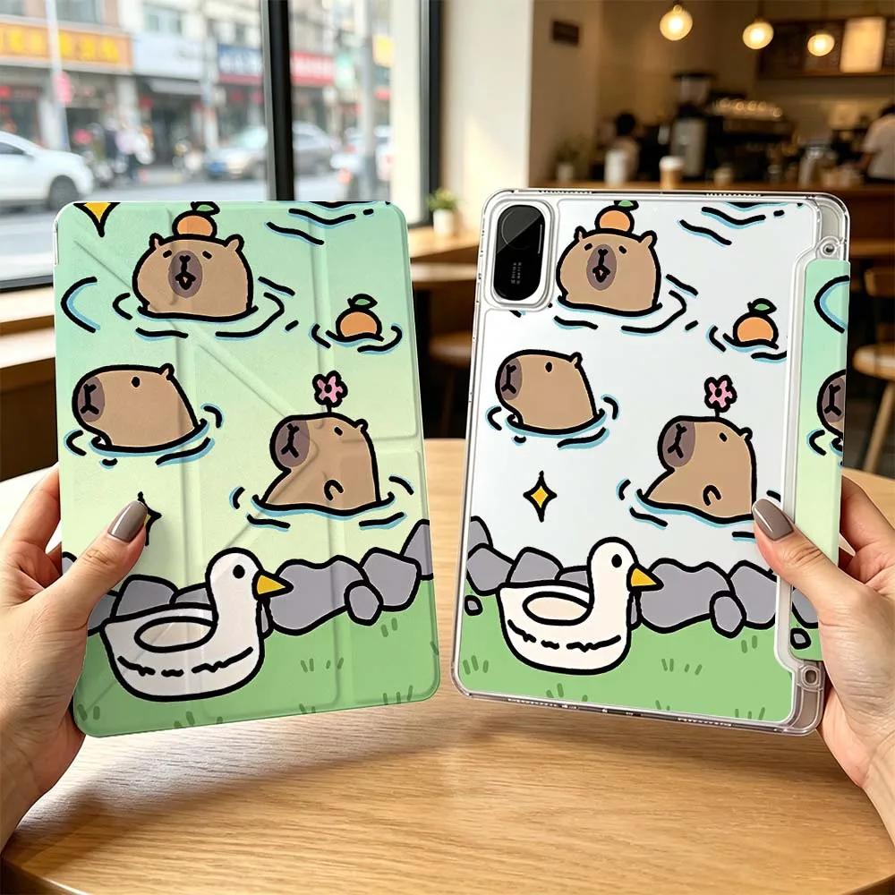 Cartoon Capybara Swimming For Xiaomi Redmi Poco Pad 8 7 6 5 C1 SE 9.7 11.2 12.1 11 inch 3Y Tablet Case Cool