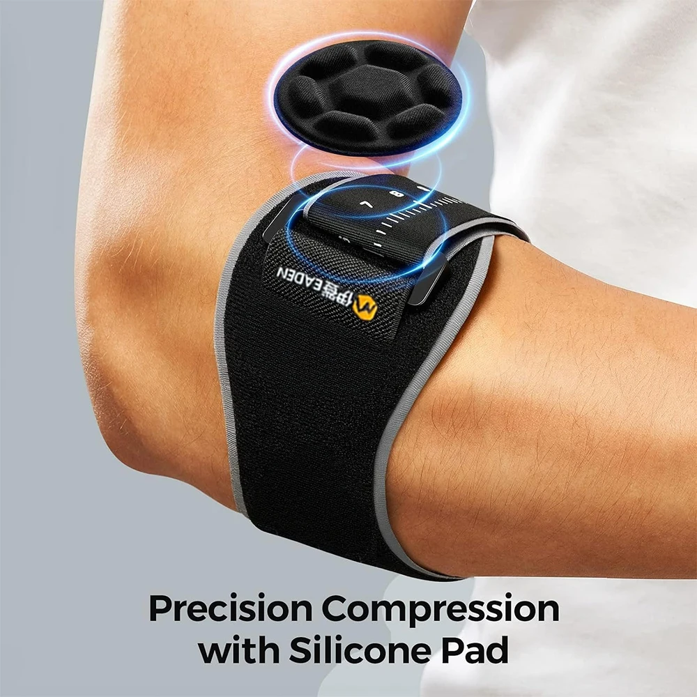 1Pcs Sports Elbow Support Strap Adjustable Compression Band with Detachable Silicone Pads for Tennis Golf Badminton Basketball
