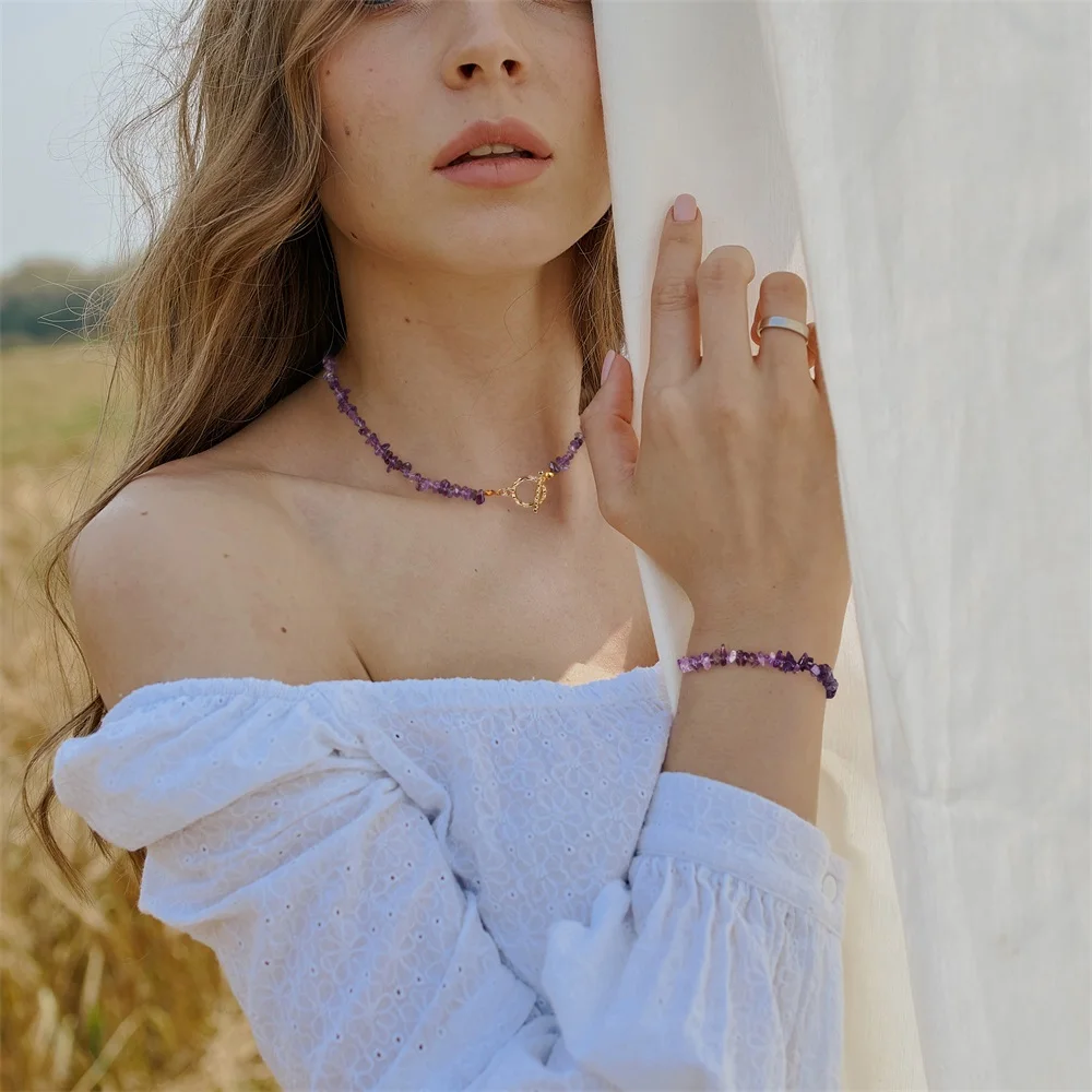 Fashion Green Aventurine Gravel Necklace Irregular Healing Crystal Amethysts Bracelets For Women Men OT Buckle Chain Jewelry
