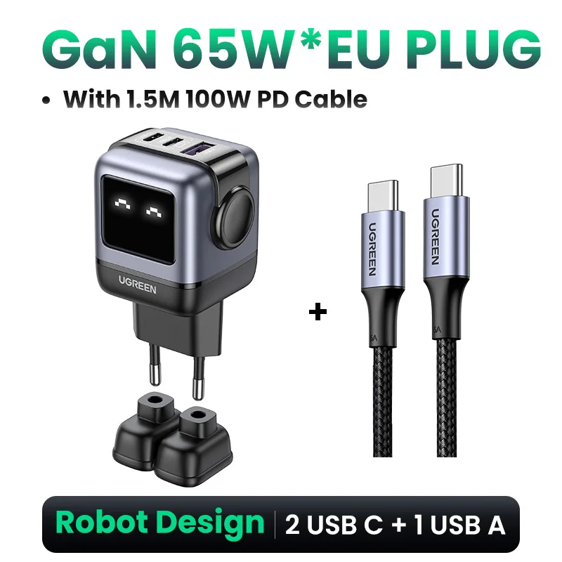 Top! 65W GaN Charger Robot Design PD Fast Charger PPS PD3.0 for iPhone 16 15 14 Fast Charge for Xiaomi Laptop Macbook Pro