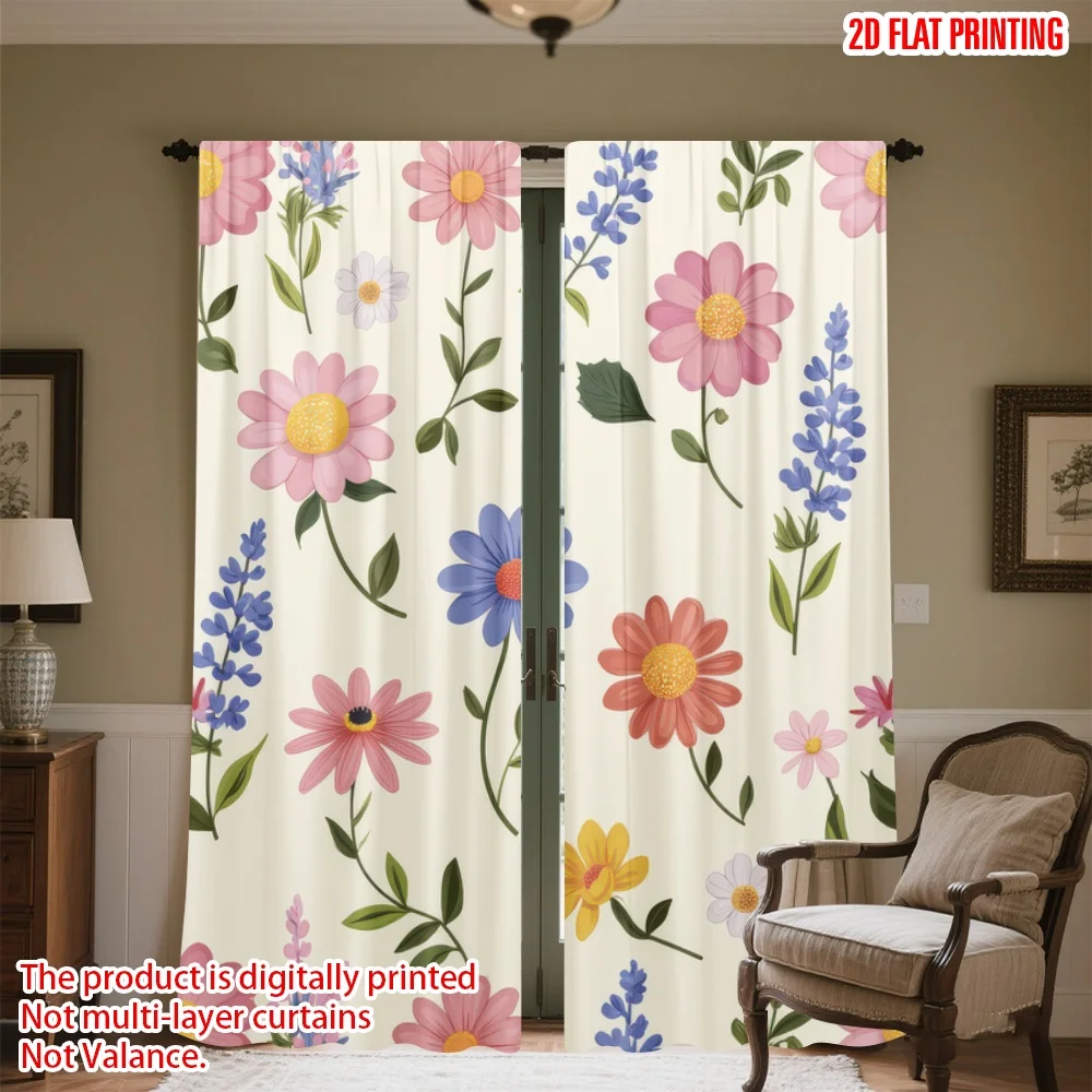 

2D flat printing 2pcs Curtains Spring Floral Digital Printed Polyester Drapes All Season Party & Holiday Decor Perfect for Home