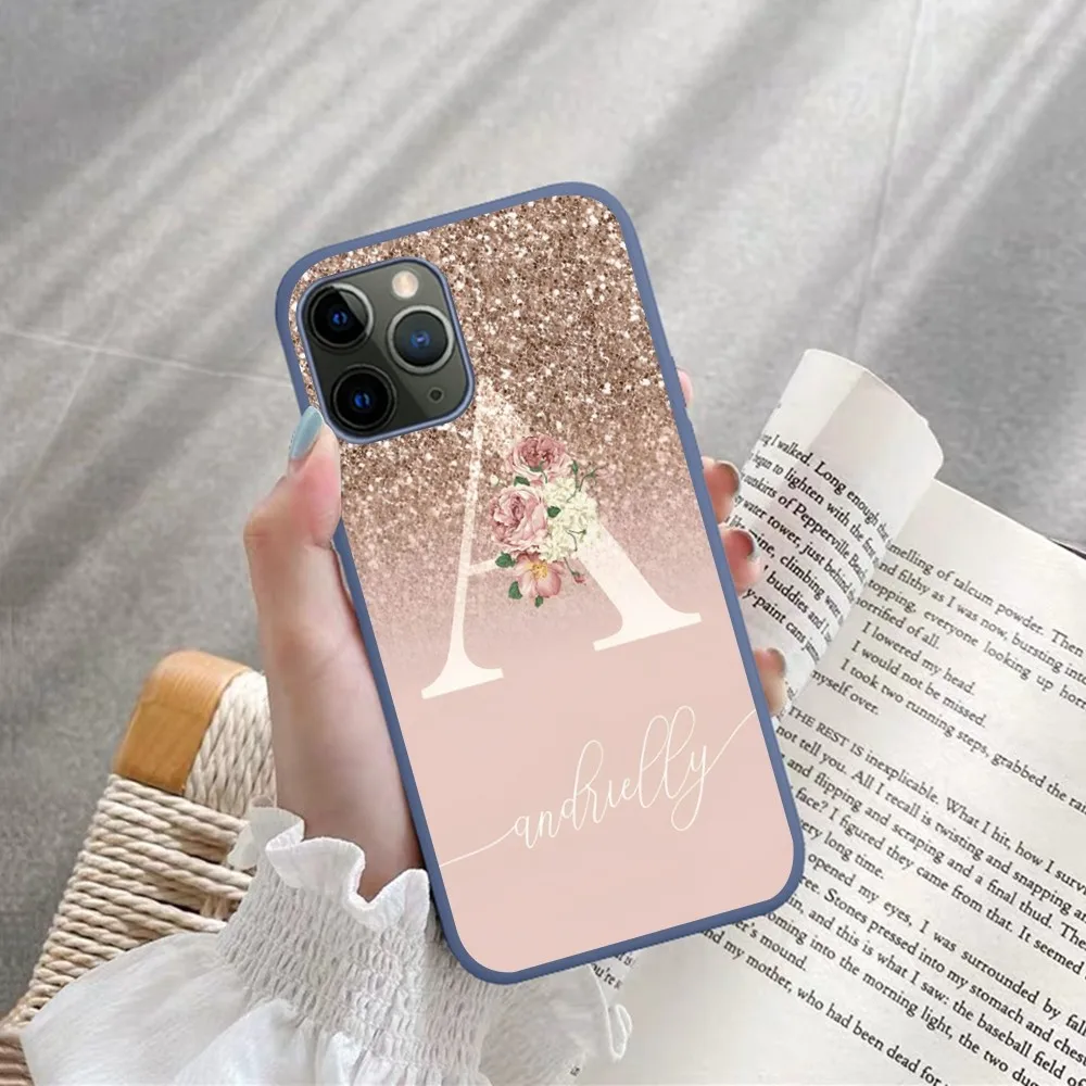 Letter Pink Shiny M R Clear Phone Case For IPhone 14 11 12 13 Mini Pro Xs Max 8 7 6 6S Plus X XR Solid Candy Color Case