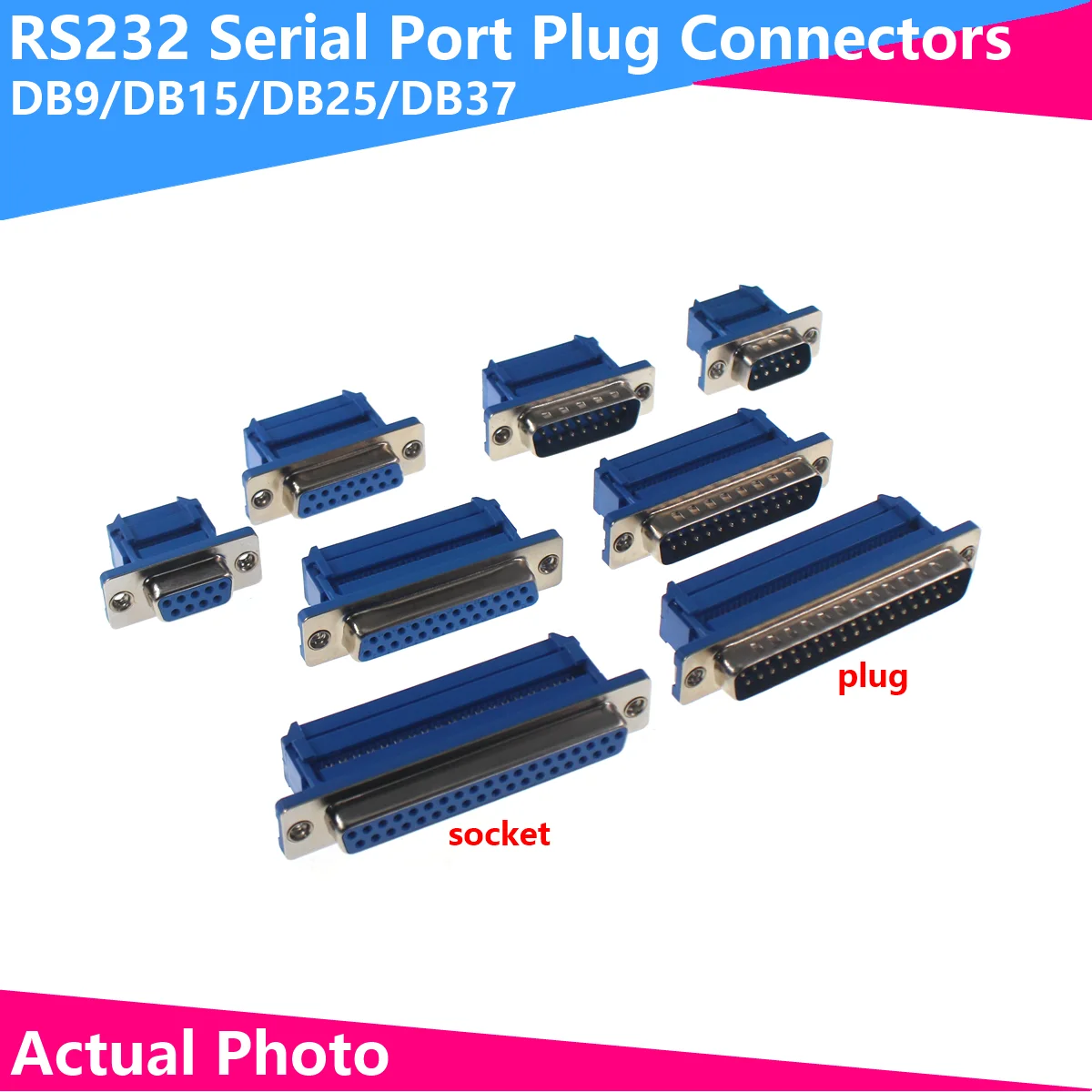 

2pcs DB9/DB15/BD25/DB37 crimp type connector male female plug serial port connectors D-SUB RS232 adapter