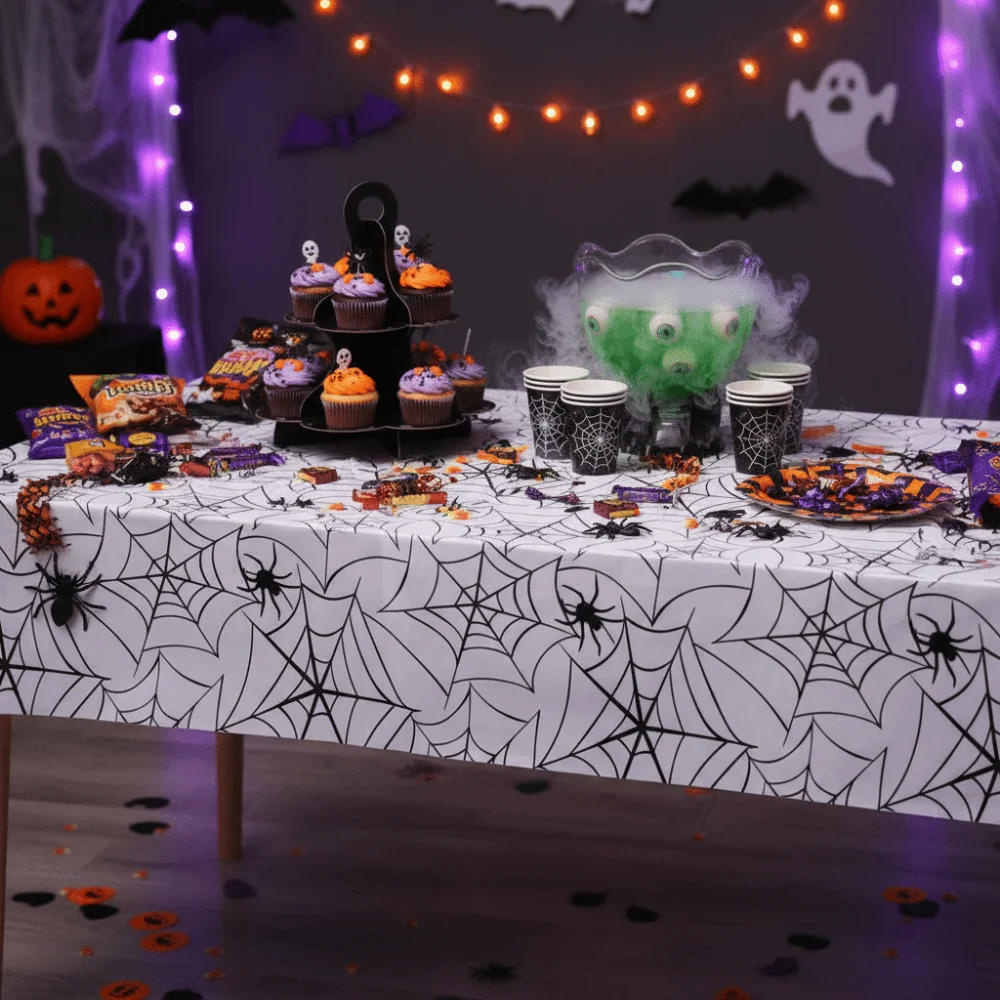 Plastic Halloween Disposable Spider Web Tablecloth Stain-resistant Waterproof Cobweb Party Tablecloth Thickened Rectangular