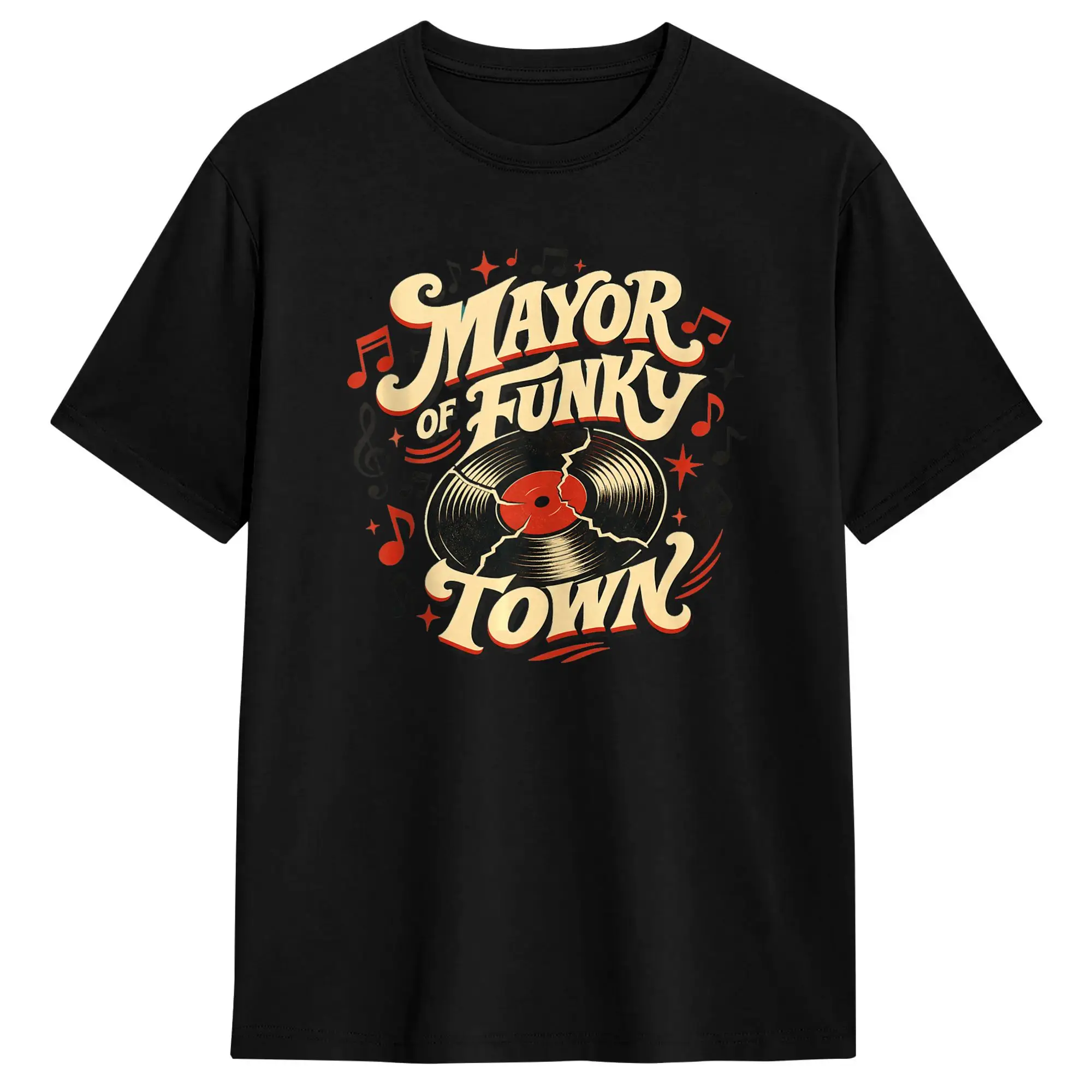 Mayor of Funky Town Vinyl Record Retro Design T Shirt Summer  Y2K Retro T Shirts 100% Cotton Fashion Tee Shirt For Men Tops