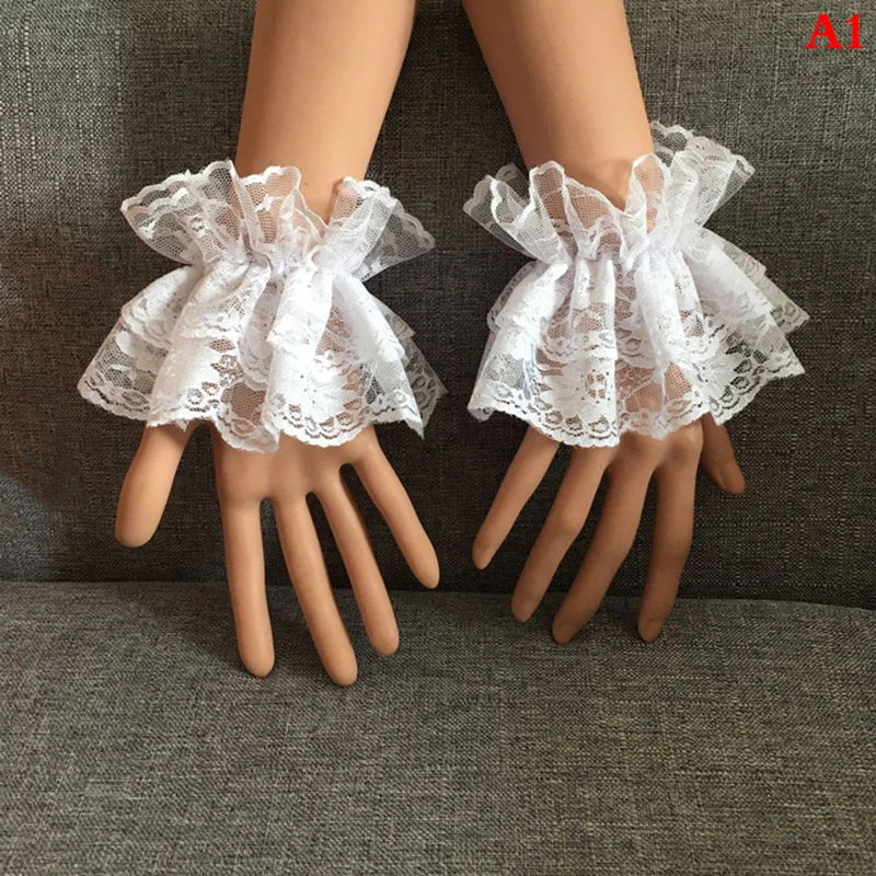 Hand Sleeve Wrist Cuffs Ruffled Floral Black Lace Elastic Bracelet Elegant Ladies Short Lace Gloves Halloween Lolita