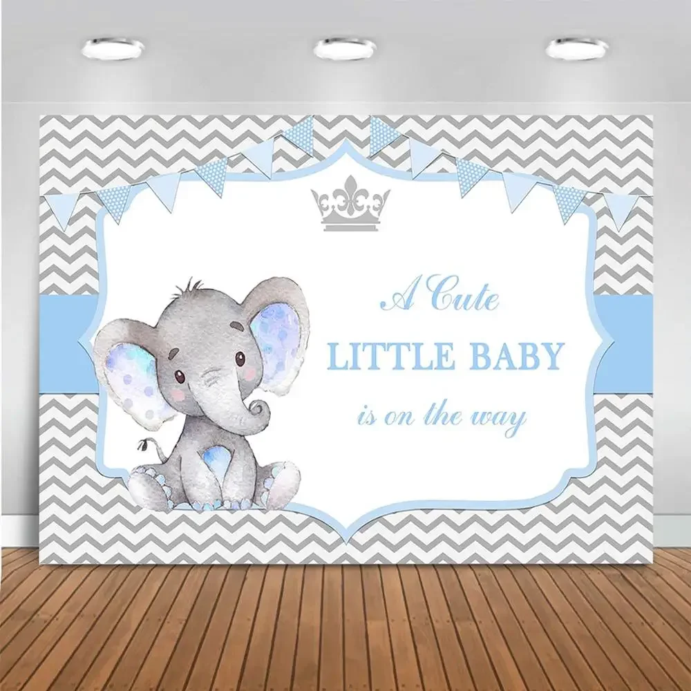 Boy Elephant Baby Shower Backdrop Little Baby Girl Elephant Baby Shower Party Decoration Grey Chevron Crown Photo Background